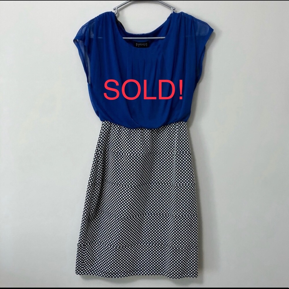 Blue white black polka dot dress